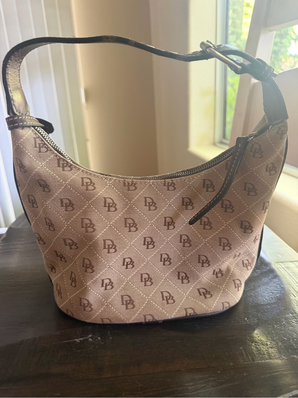 Dooney & Bourke Tan and Brown Monogram Shoulder Bag - Picture 4 of 9